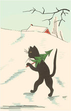 Postcard MC-376 Black Cartoon Cat with Small Christmas Tree