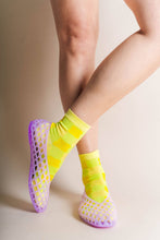 Women's Cotton Ankle Socks - Gingham Neon Yellow Checker