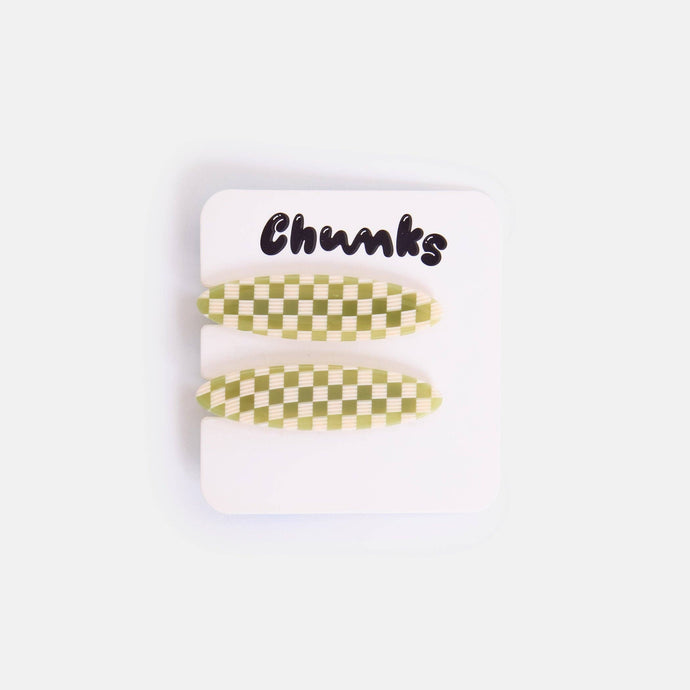 Allie Clips in Oval Olive Check