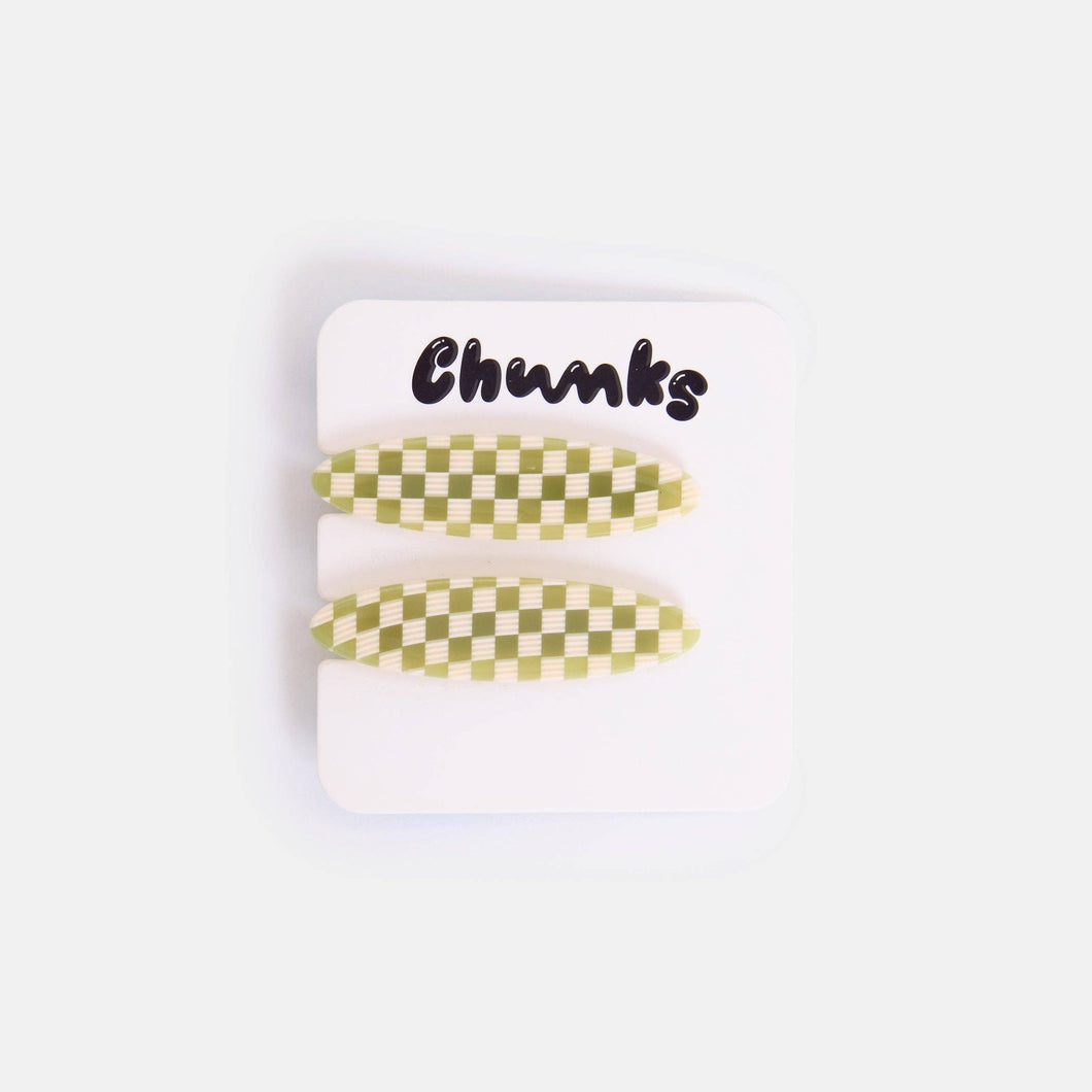 Allie Clips in Oval Olive Check