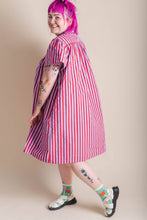 Plus Size Women's Dress - Purple Striped Button Mushroom