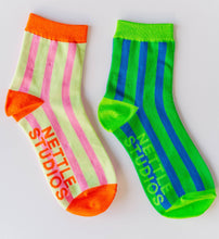 Women Spring Novelty Cotton Pink Yellow Striped Ankle Sock