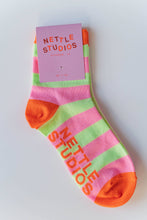 Women Spring Novelty Cotton Pink Yellow Striped Ankle Sock