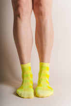 Women's Cotton Ankle Socks - Gingham Neon Yellow Checker