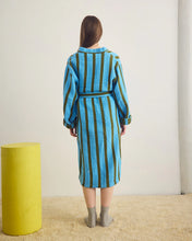 Stripe Waffle Bathrobe in Cool Green+Blue