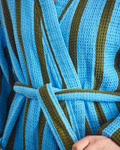 Stripe Waffle Bathrobe in Cool Green+Blue