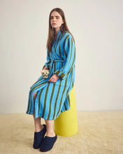 Stripe Waffle Bathrobe in Cool Green+Blue