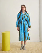 Stripe Waffle Bathrobe in Cool Green+Blue