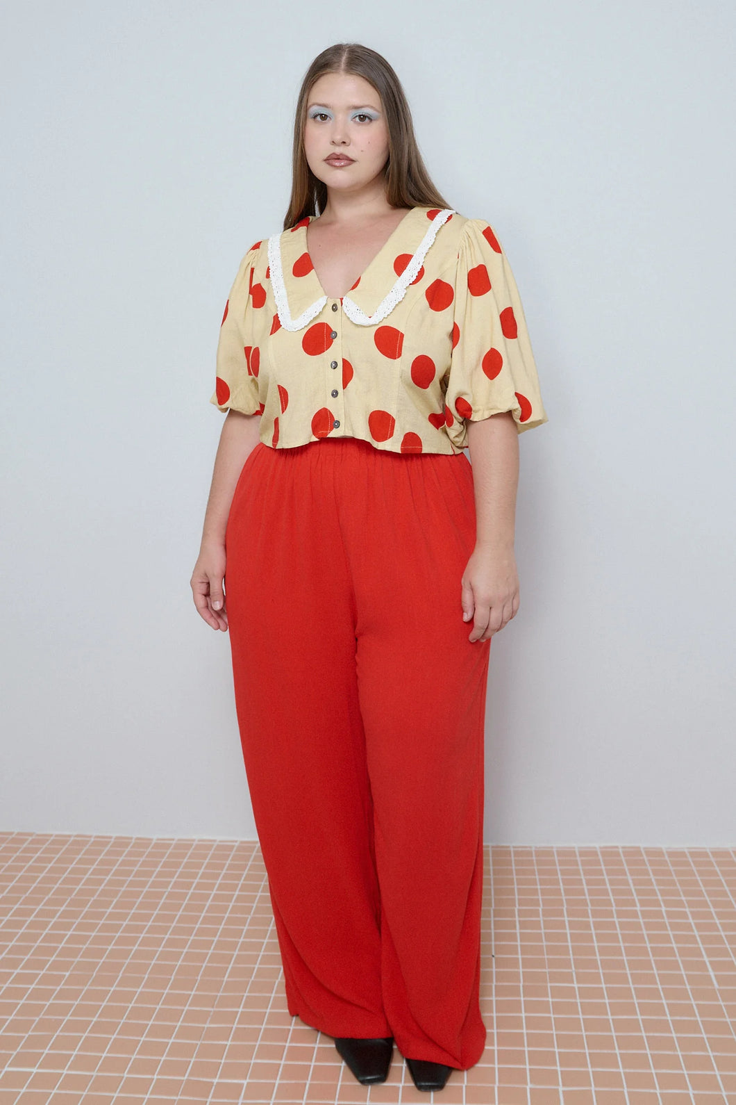 Church Girl Blouse Soft Linen in Clown Dot