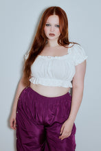 M'Lady Soft Linen Ruffle Crop Top White