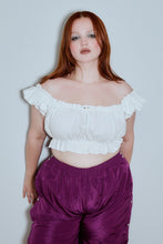 M'Lady Soft Linen Ruffle Crop Top White