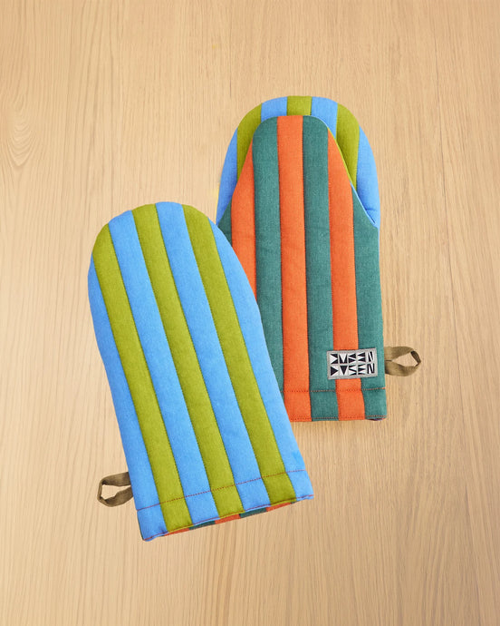 Striped Oven Mitt in Grasshopper