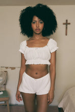 M'Lady Soft Linen Ruffle Crop Top White