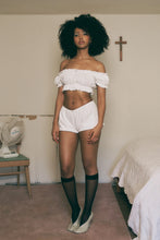 M'Lady Soft Linen Ruffle Crop Top White