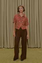 Quad Button Soft Linen Shirt in Fancy Red Couch