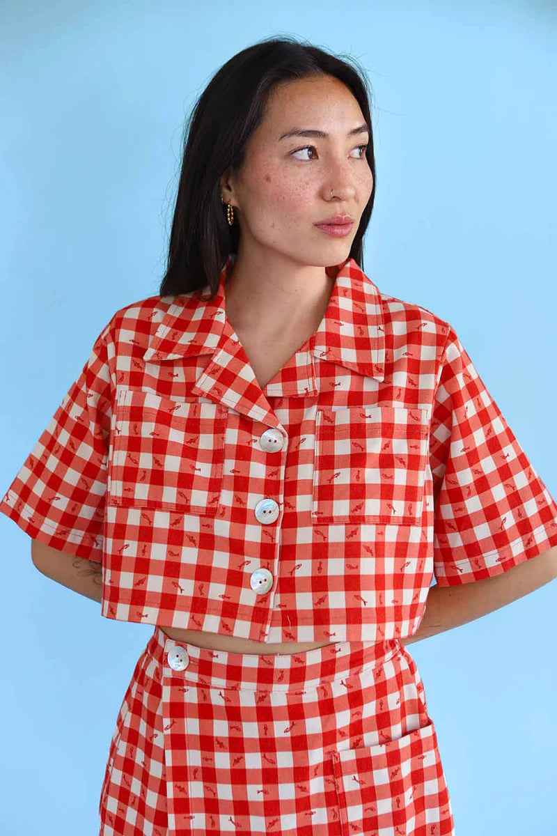 Shell Utility Shirt in Gingham Fishies