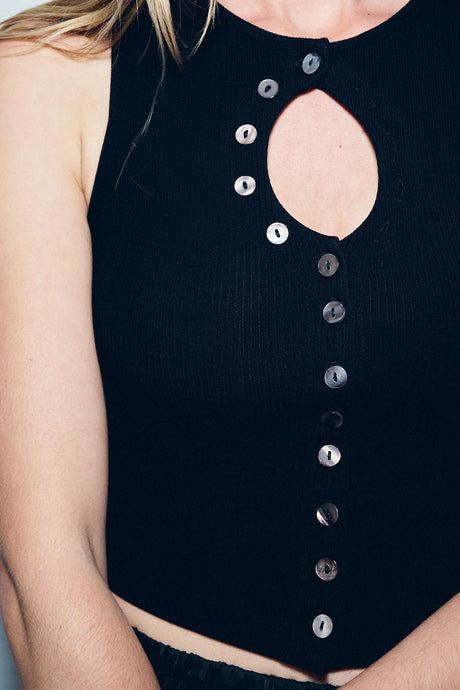 Unbuttoned Tencel Rib Tank Top Black
