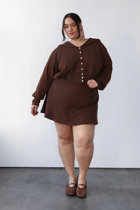 Waffle Sailor Cardigan in Chocolate