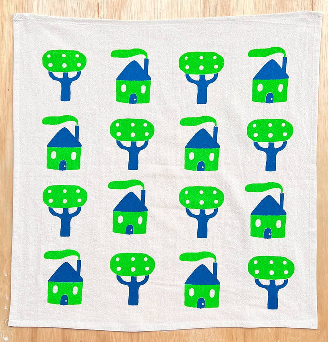 House and tree tea towel