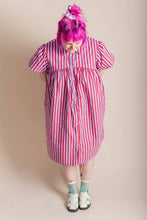 Plus Size Women's Dress - Purple Striped Button Mushroom