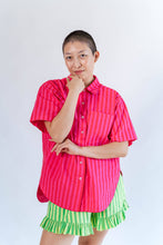 Plus Size Women's Blouse - Red/Pink Striped Tulip Top