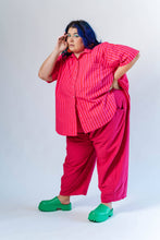Plus Size Women's Blouse - Red/Pink Striped Tulip Top