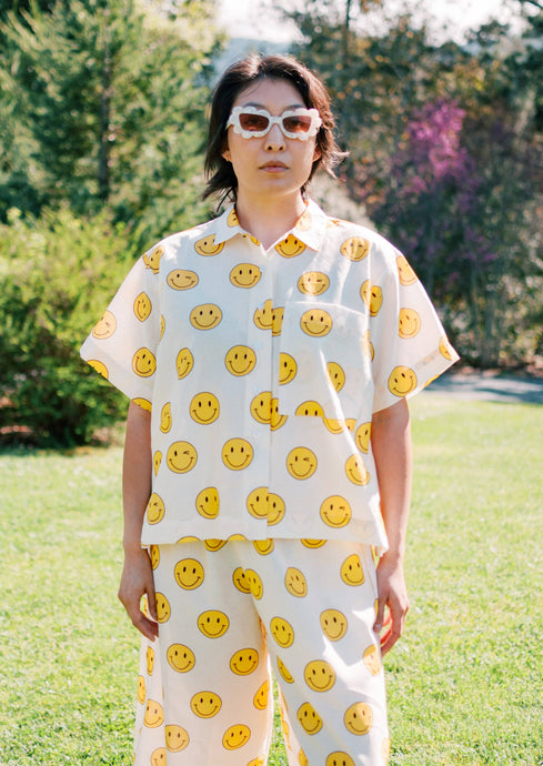 Boxy Collared Top in Smiley Cotton