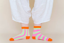 Women Spring Novelty Cotton Pink Yellow Striped Ankle Sock