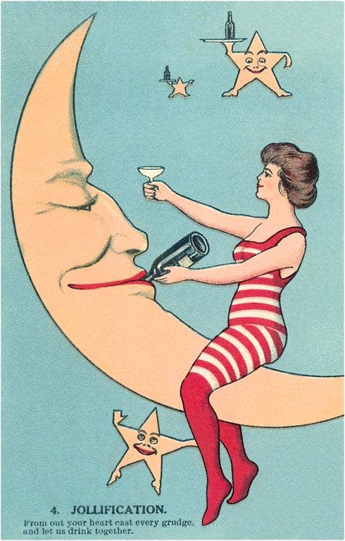 Postcard BV-124 Woman Giving Wine to Moon