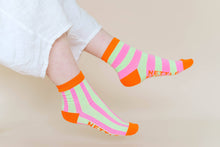 Women Spring Novelty Cotton Pink Yellow Striped Ankle Sock