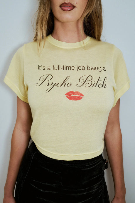 Psycho Bitch Wool Blend Baby Tee in Yellow