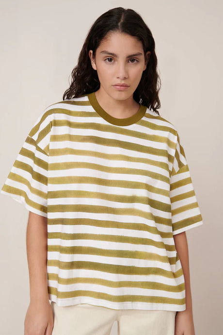 Oversized Boxy Tee in Brushstroke Stripe