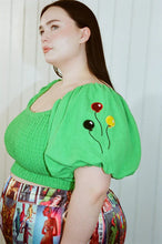 Partytime Linen Puff Sleeve Top Green