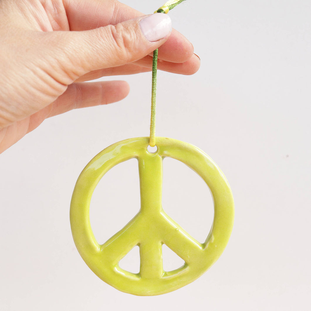 Ceramic Peace Ornament in Lime