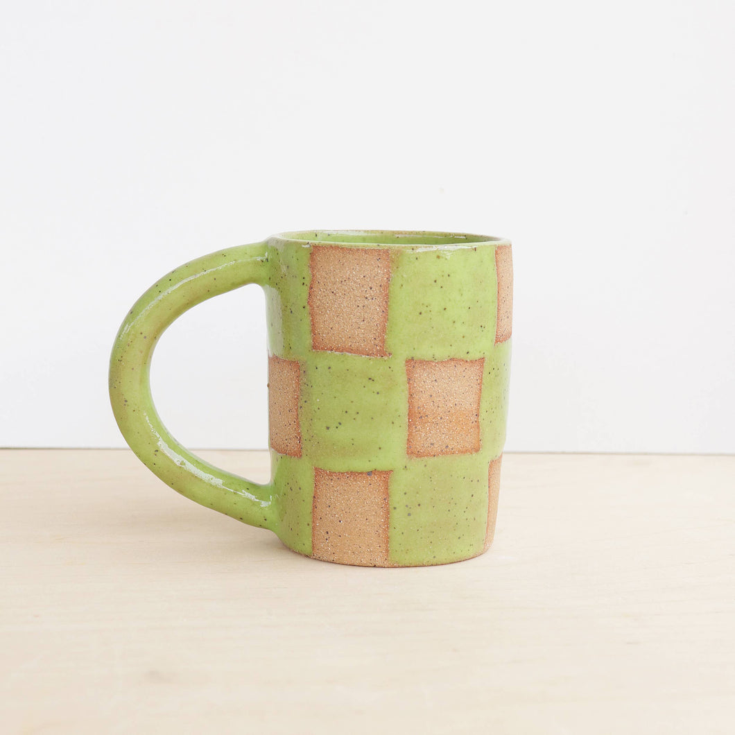 Ceramic Mug in Checkerboard Lime