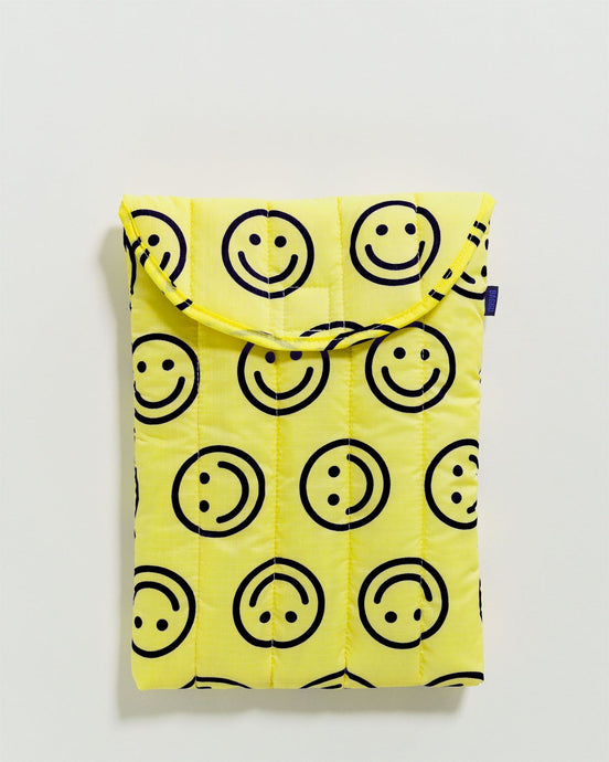Puffy Laptop Sleeve in Yellow Happy, 13